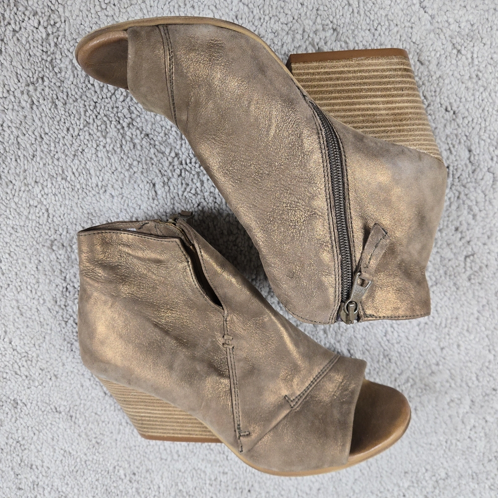 Miz Mooz Taupe Metallic Leather Peep-Toe Wedge Booties - Picture 3 of 10